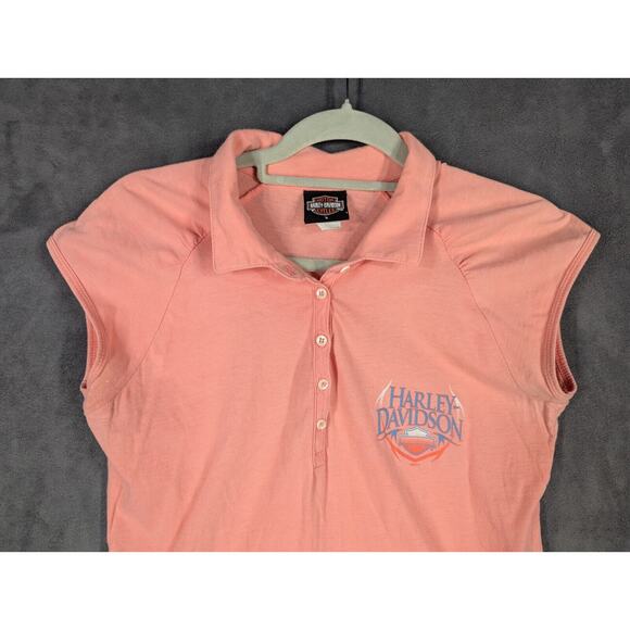 Vtg Harley Davidson Large Polo Pink Sleeveless Collared Biker Orlando FL - Picture 3 of 10